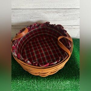 Longaberger Round Darning Sewing Basket w/Plaid Liner and 2 Inserts